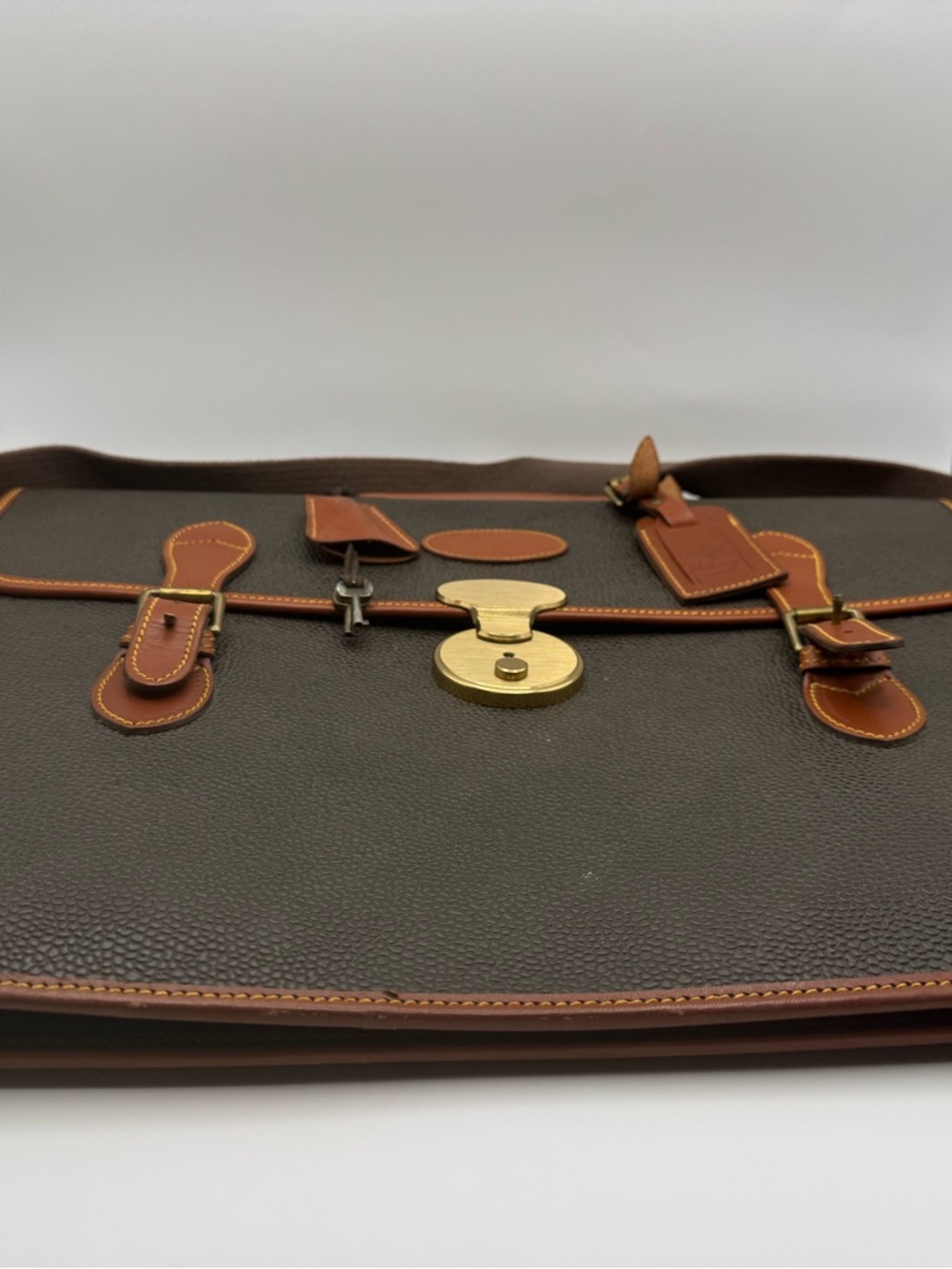 Mulberry England Vintage Scotchgrain Briefcase Satchel | Khaki Brass Lock + Key - Picture 7 of 16
